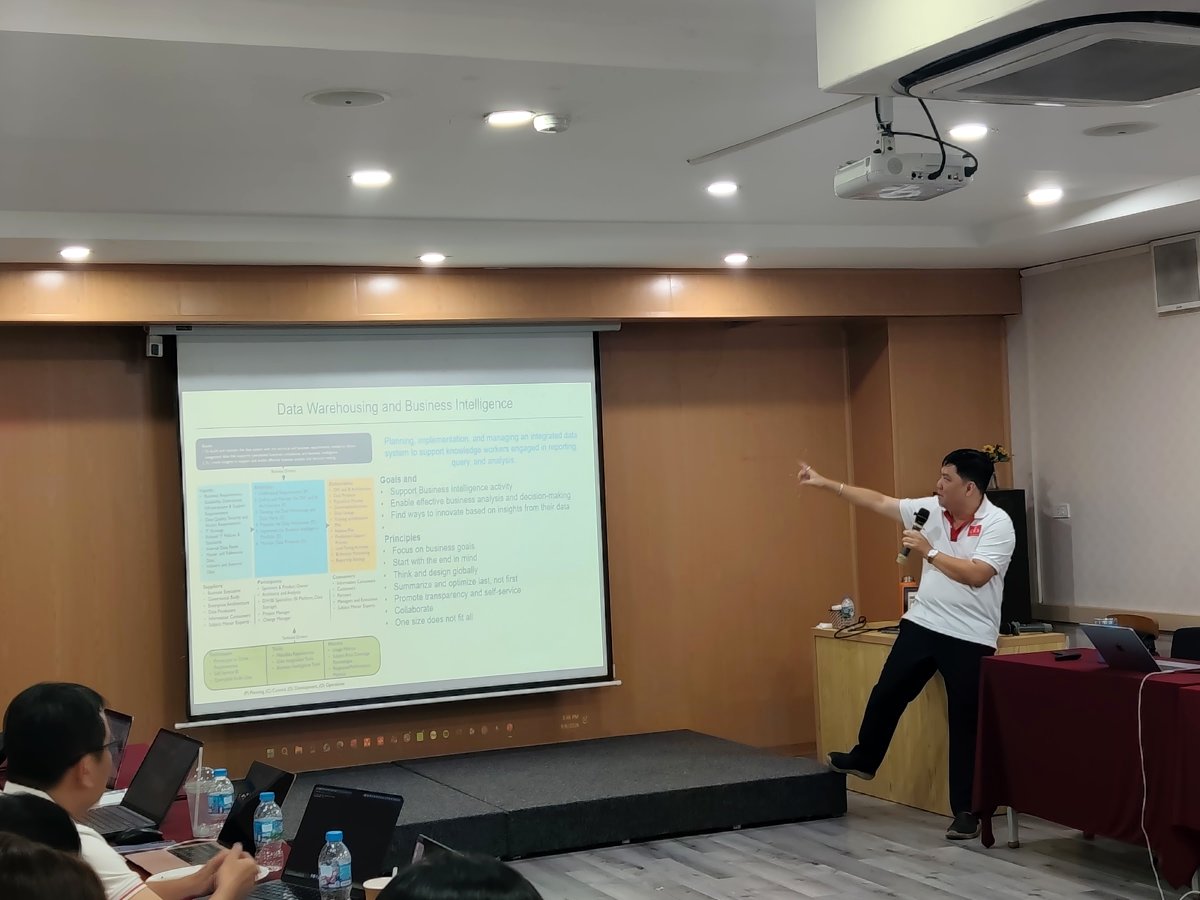 Diễn giả trình bày trước lớp Digital Leaders Coaching SS10 Hà Nội trong buổi học về quản lý dữ liệu