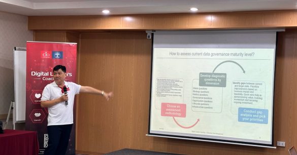 Huấn luyện viên trình bày về đánh giá mức độ trưởng thành quản trị dữ liệu tại lớp Digital Leaders Coaching SS10 Hà Nội